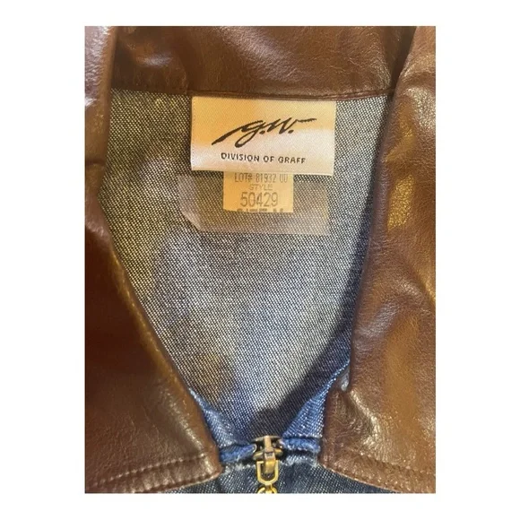 Graff Vintage Denim Vest w/ Leather Trim Collar & Pockets - Picture 5 of 11